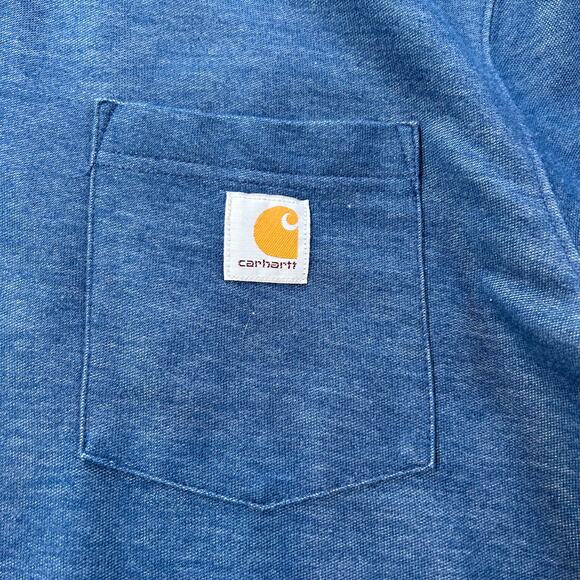 Carhartt Men’s Polo Shirt XL Heather Navy Original Fit Work Pocket Tee - Picture 3 of 7